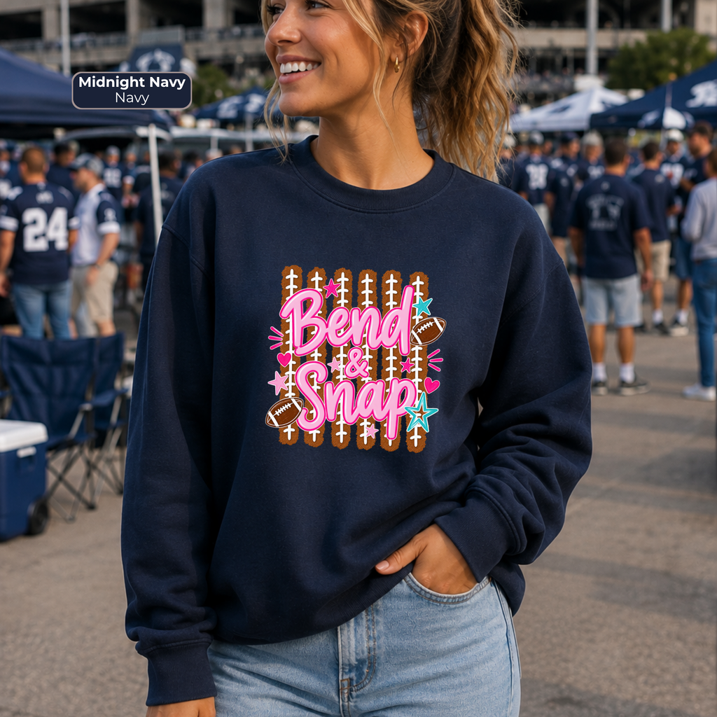 Bend & Snap Football Sweatshirt | Women’s Game Day Crewneck | Fun Football Fan Crewneck Sweatshirt
