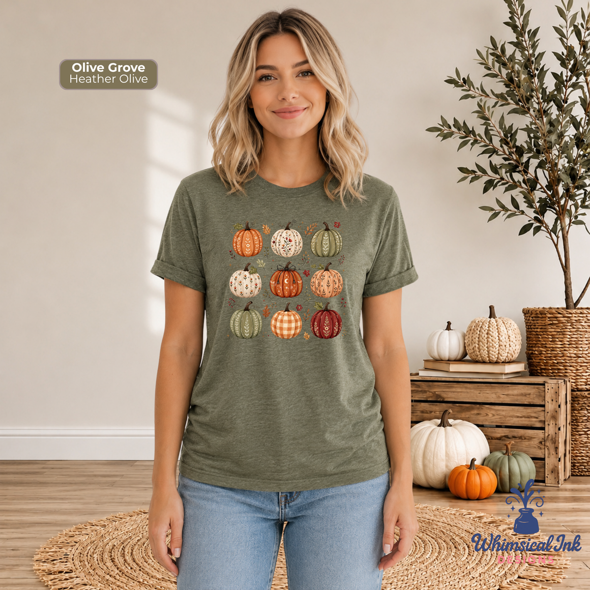 Boho Folk Art Pumpkin Shirt | Cozy Fall Cottagecore Graphic Tee