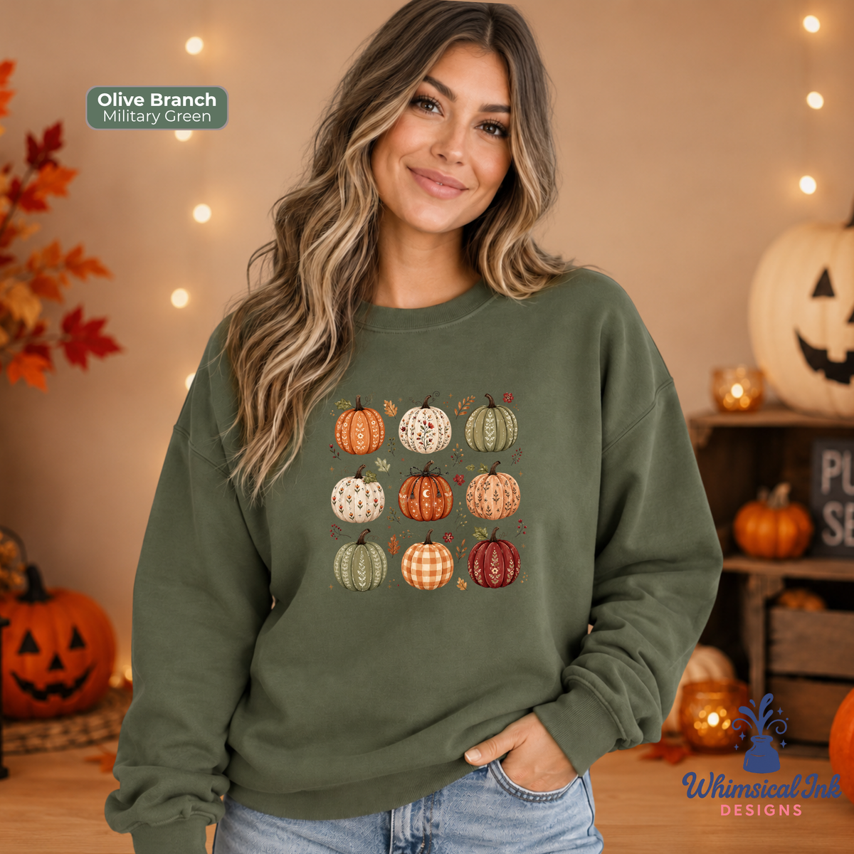 Boho Folk Art Pumpkin Crewneck Sweatshirt | Cozy Fall Cottagecore Sweatshirt