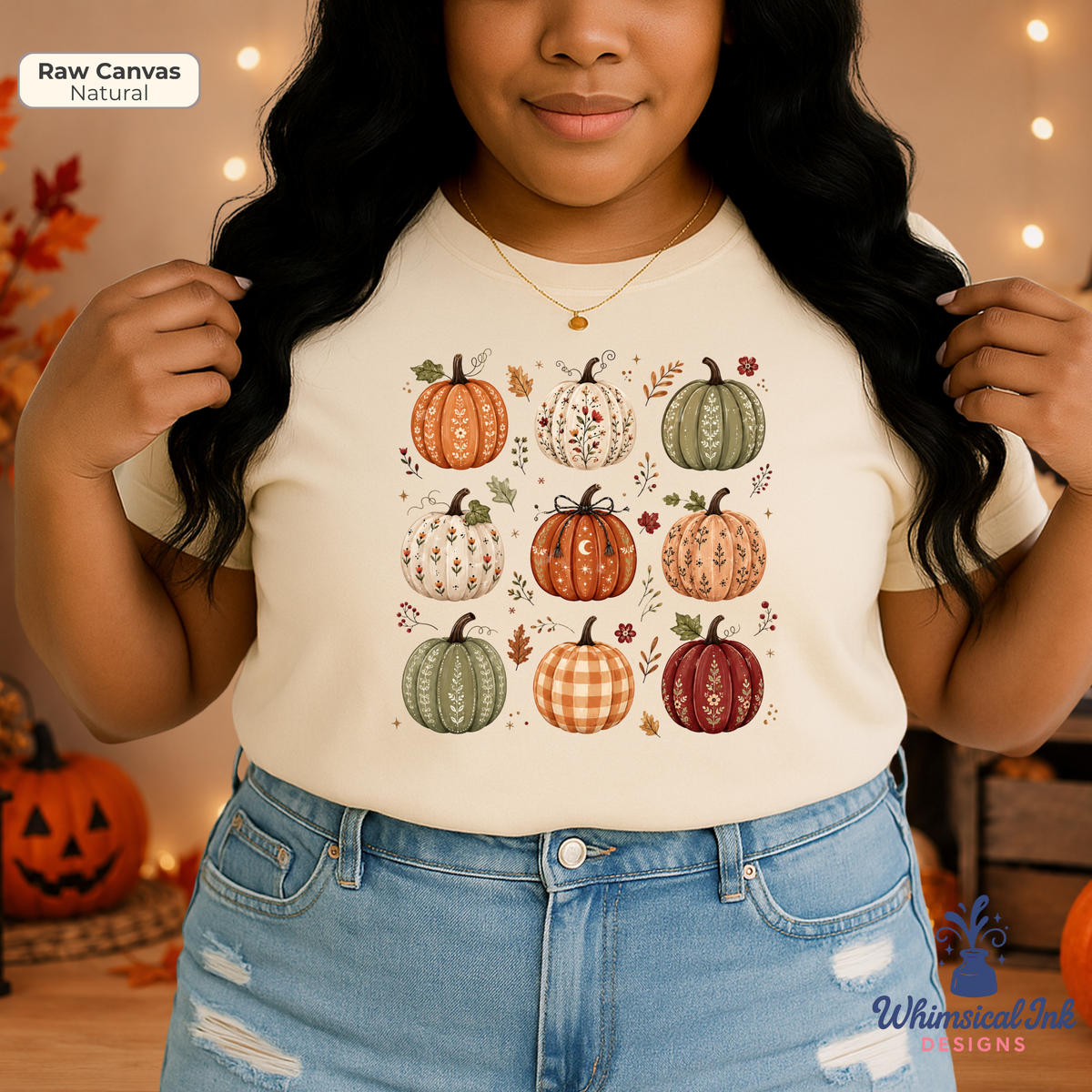Boho Folk Art Pumpkin Shirt | Cozy Fall Cottagecore Graphic Tee