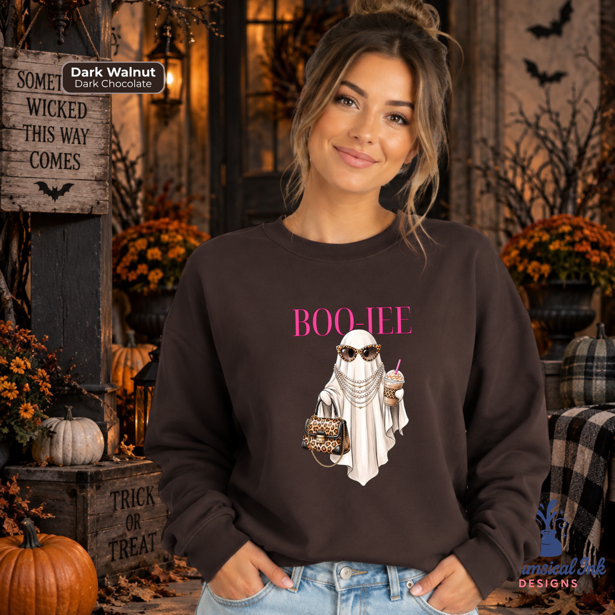 BOO-JEE Halloween Ghost Graphic Crewneck | Cute Boujee Ghost Sweatshirt