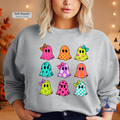 Cute Halloween Ghost Sweatshirt | Colorful Faux Glitter Ghosts Crewneck Sweatshirt