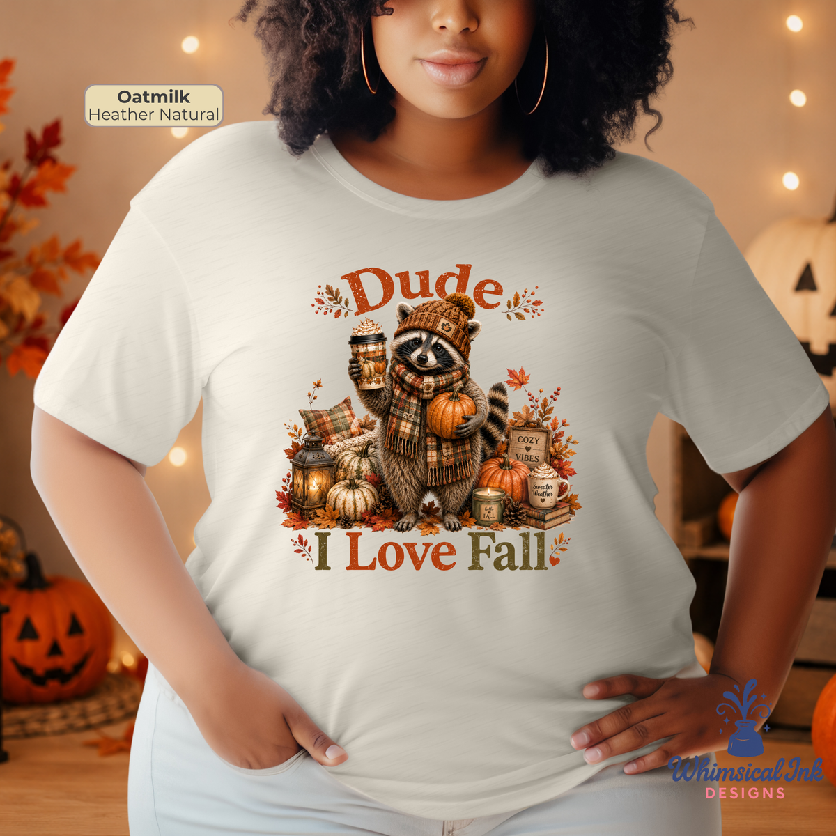 Dude, I Love Fall Raccoon Shirt | Funny Autumn Coffee Tee