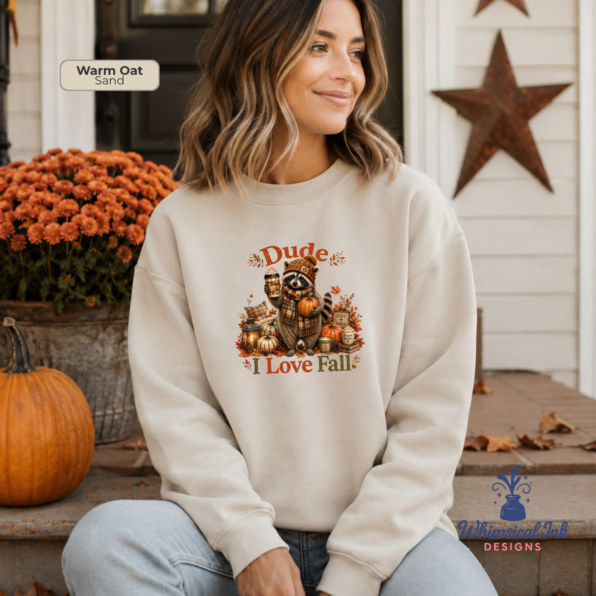 Dude, I Love Fall Raccoon Sweatshirt | Funny Autumn Coffee Crewneck