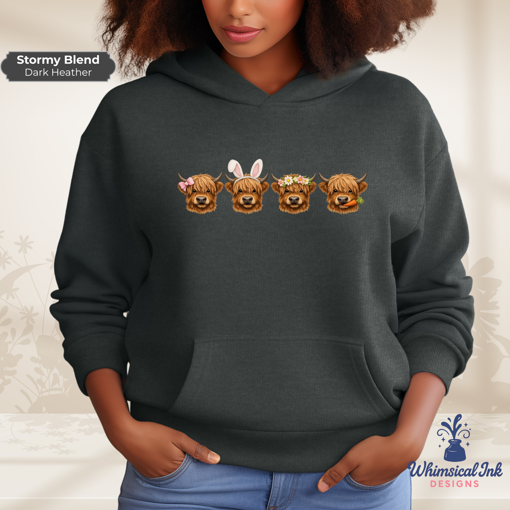 Easter Highland Cows Hooded Sweatshirt