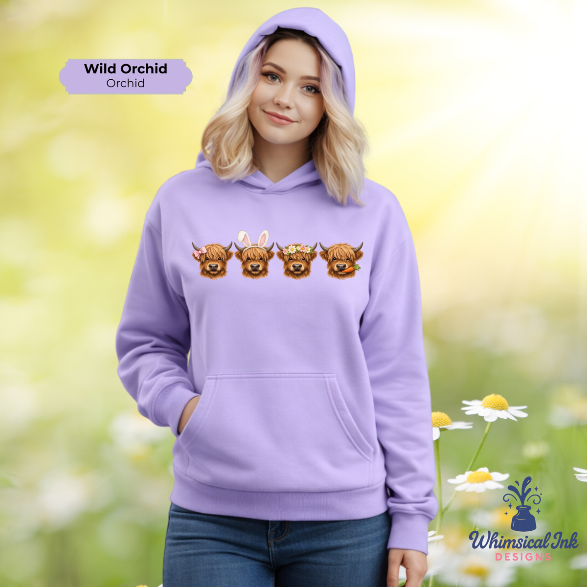 Easter Highland Cows Hooded Sweatshirt