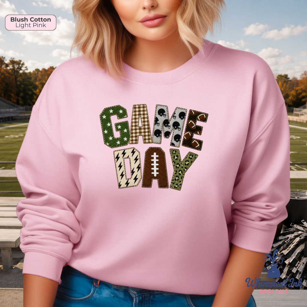 Game Day Patchwork Football Crewneck Sweatshirt | Cute Game Day Sweatshirt