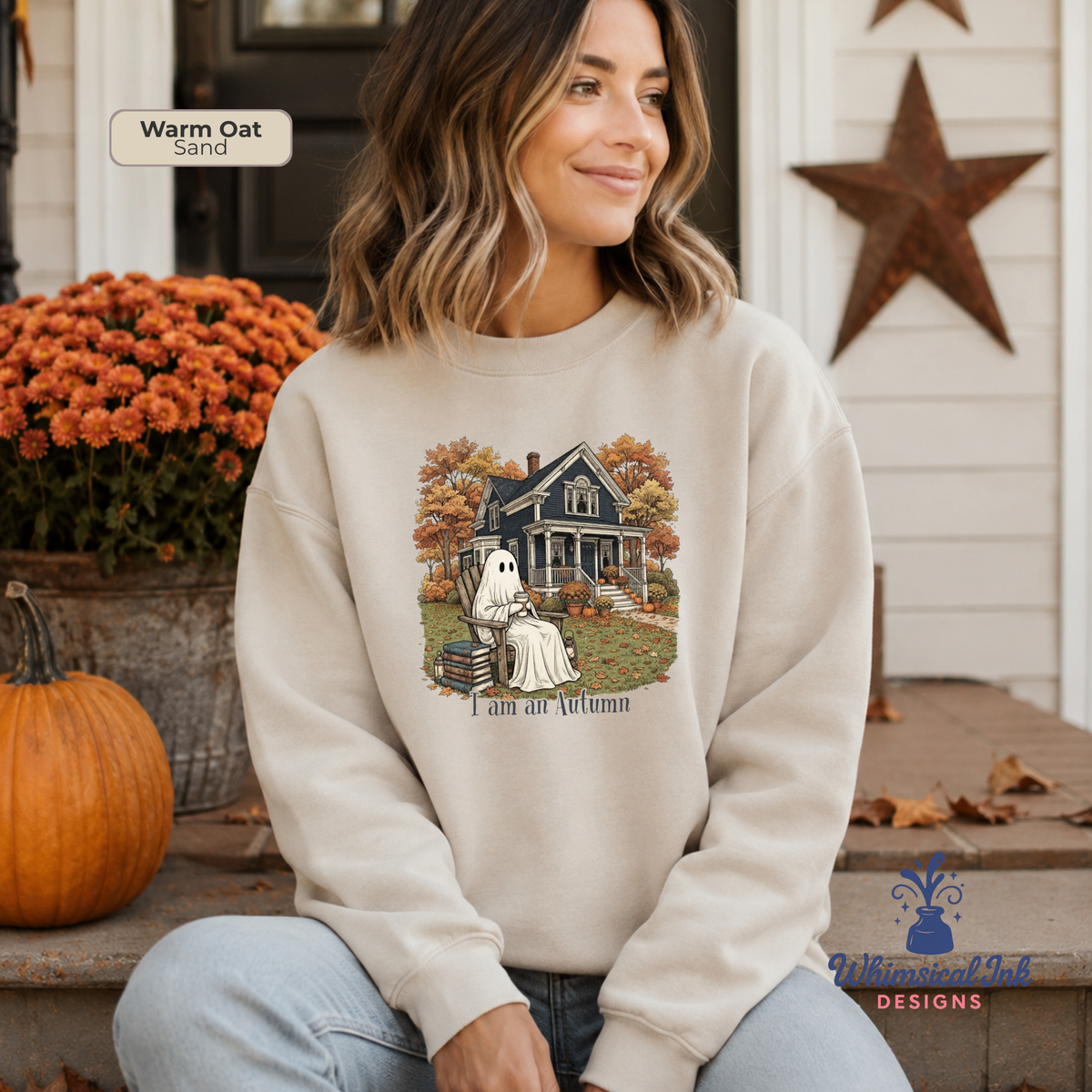 I Am An Autumn Ghost Sweatshirt | Cozy Fall Halloween Graphic Crewneck | Cute Ghost & Coffee Crewneck Sweatshirthirt