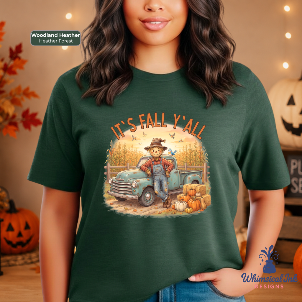 It’s Fall Y’all Scarecrow Truck Shirt | Cute Autumn Farm Graphic Tee