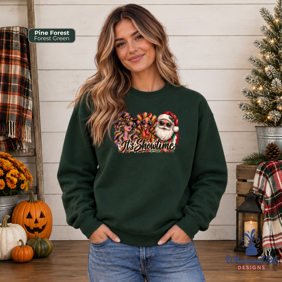 It’s Showtime Halloween Thanksgiving Christmas Sweatshirt | Funny Holiday Graphic Crewneck Sweatshirt