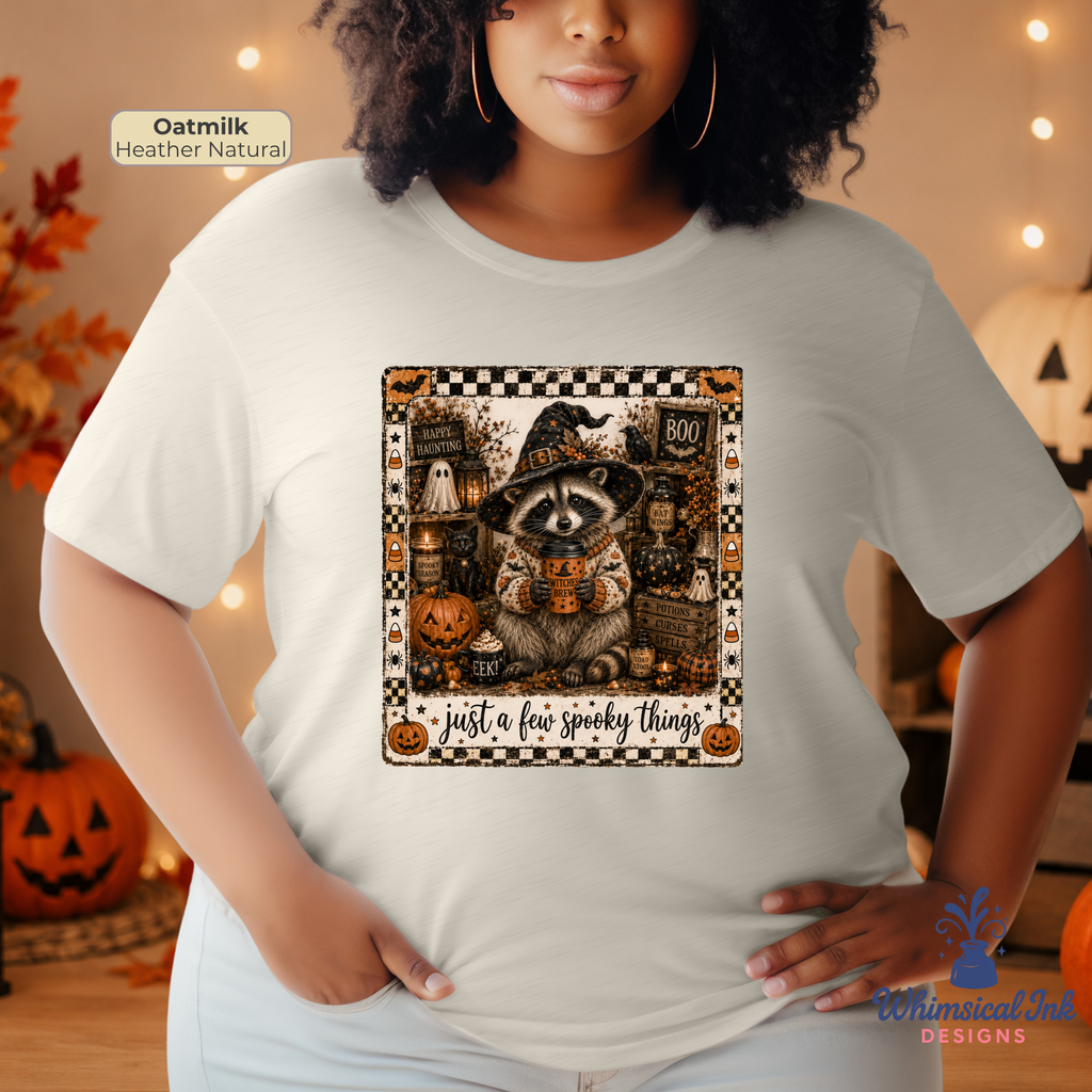 Just a Few Spooky Things Shirt | Cute Halloween Raccoon Witch Shirt | Fall Halloween Tee