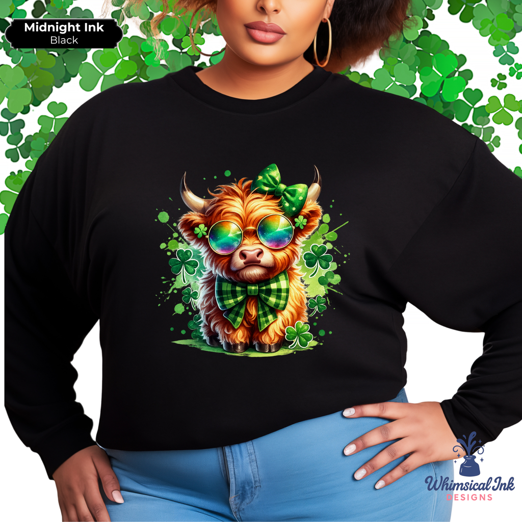 Lucky Little Highland Cow Crewneck Sweatshirts