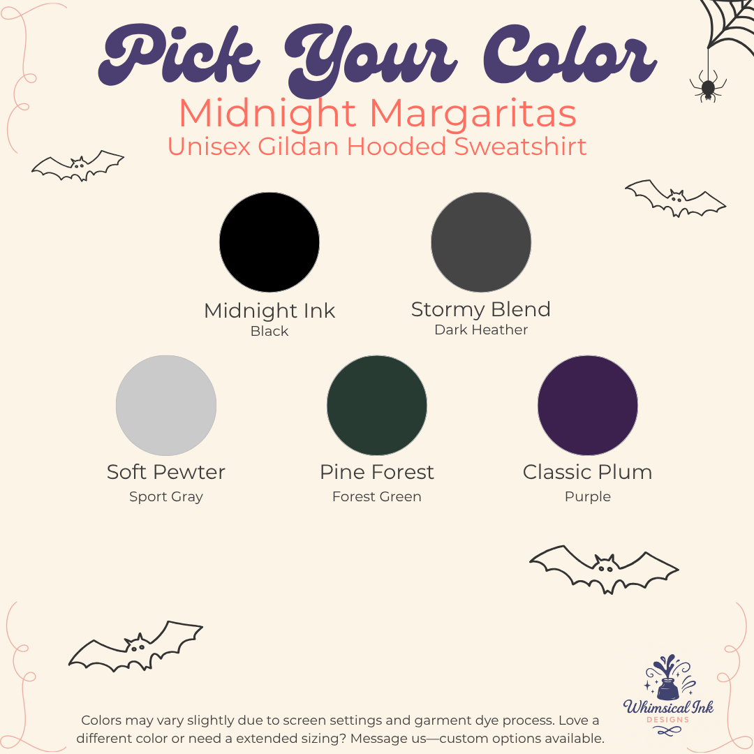 Midnight Margaritas Halloween Graphic Hoodie | Witchy Margarita Sweatshirt | Frog Witch Hooded Sweatshirt