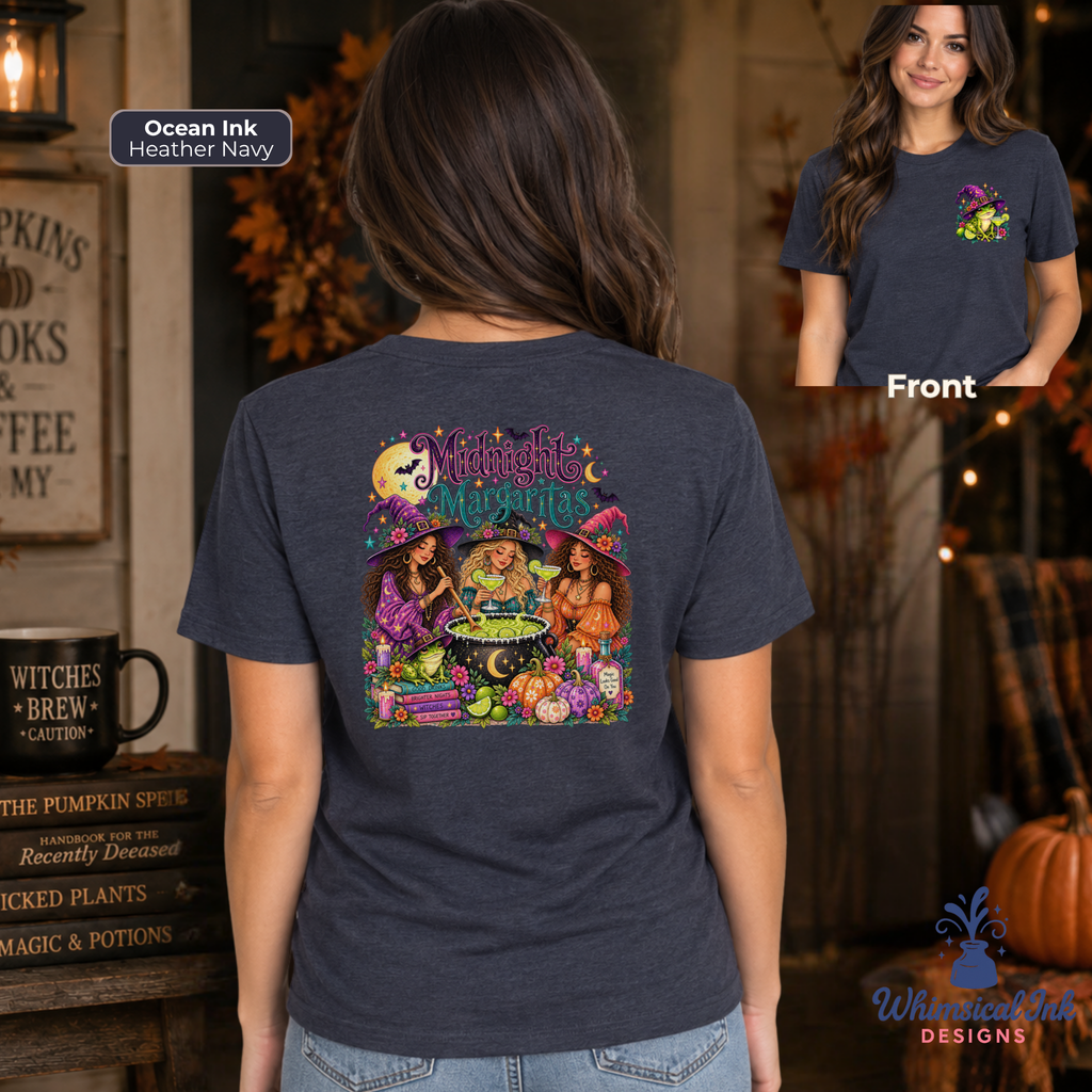 Midnight Margaritas Halloween Graphic Tee | Witchy Margarita Shirt | Frog Witch Shirt
