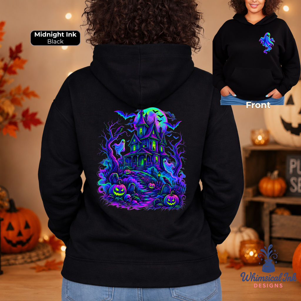 Neon Ghost Halloween Hoodie | Colorful Spooky Ghost Graphic Hooded Sweatshirt