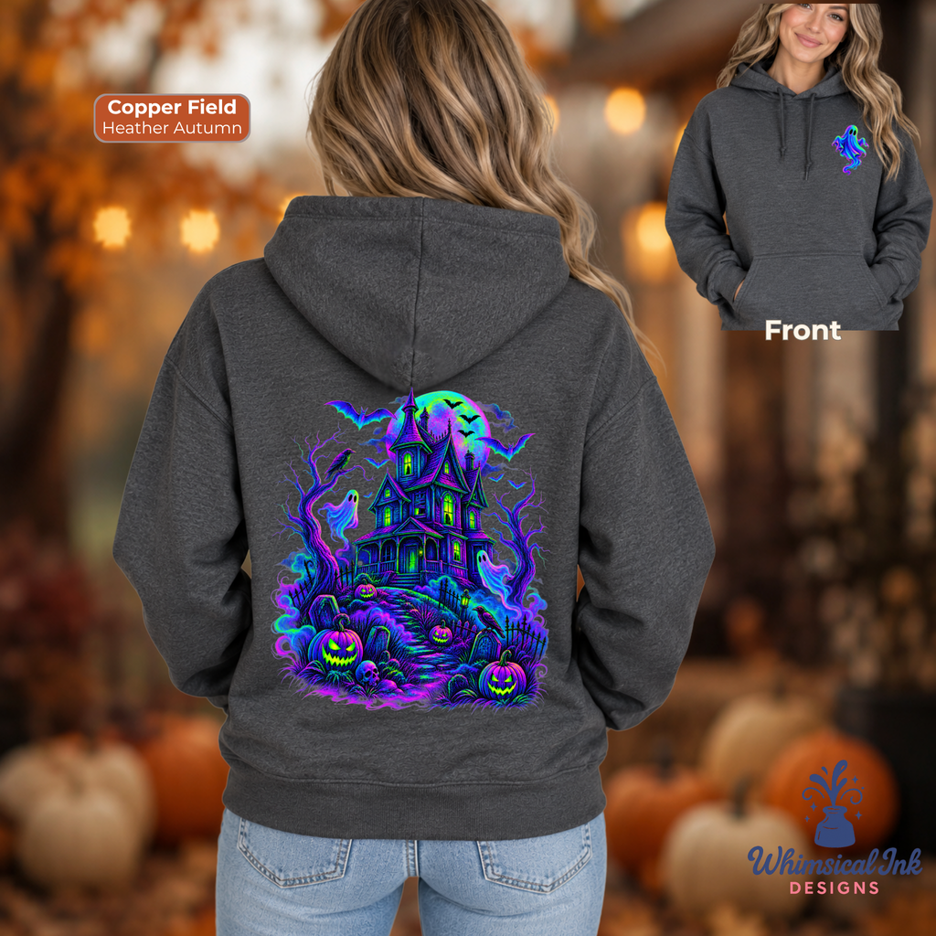 Neon Ghost Halloween Hoodie | Colorful Spooky Ghost Graphic Hooded Sweatshirt