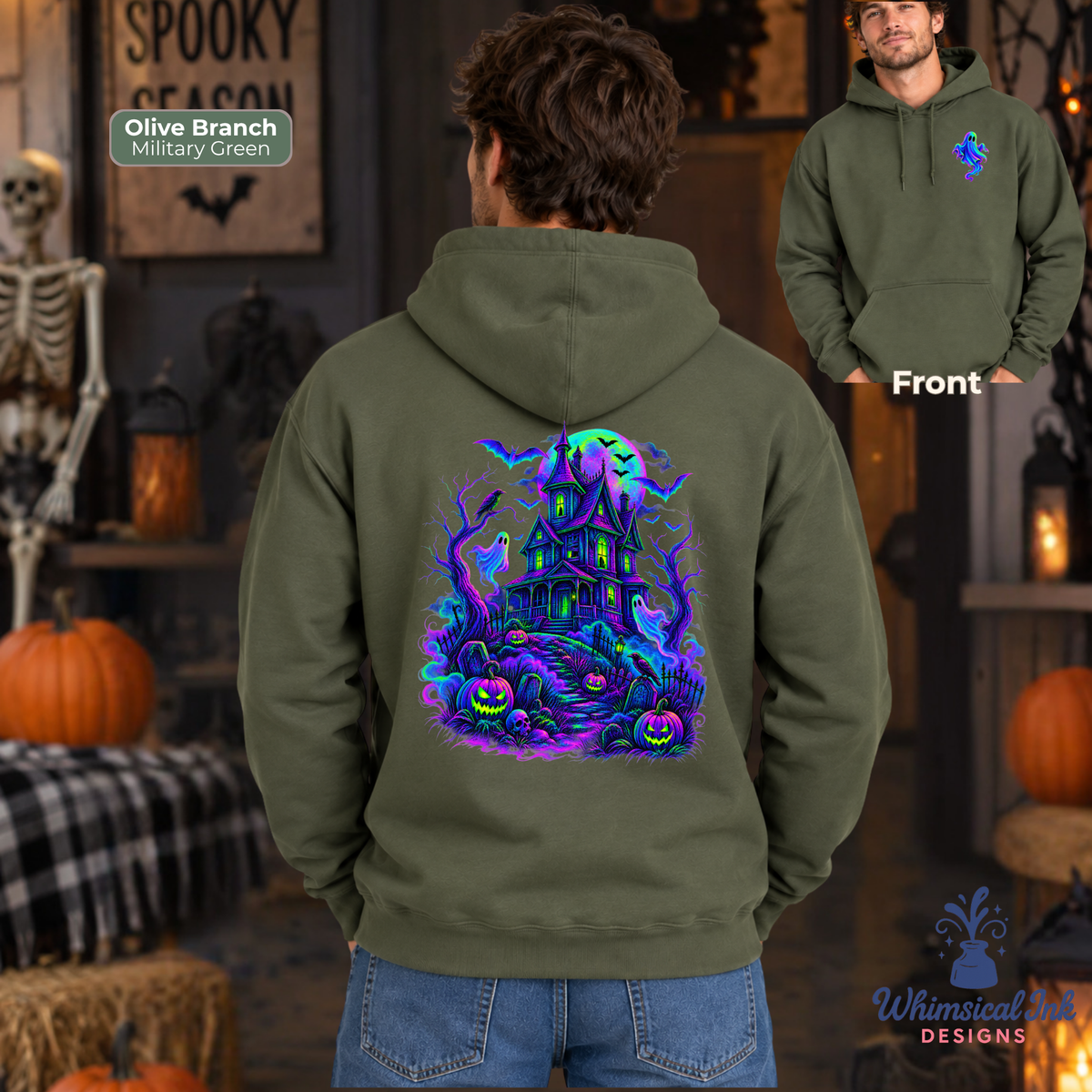 Neon Ghost Halloween Hoodie | Colorful Spooky Ghost Graphic Hooded Sweatshirt