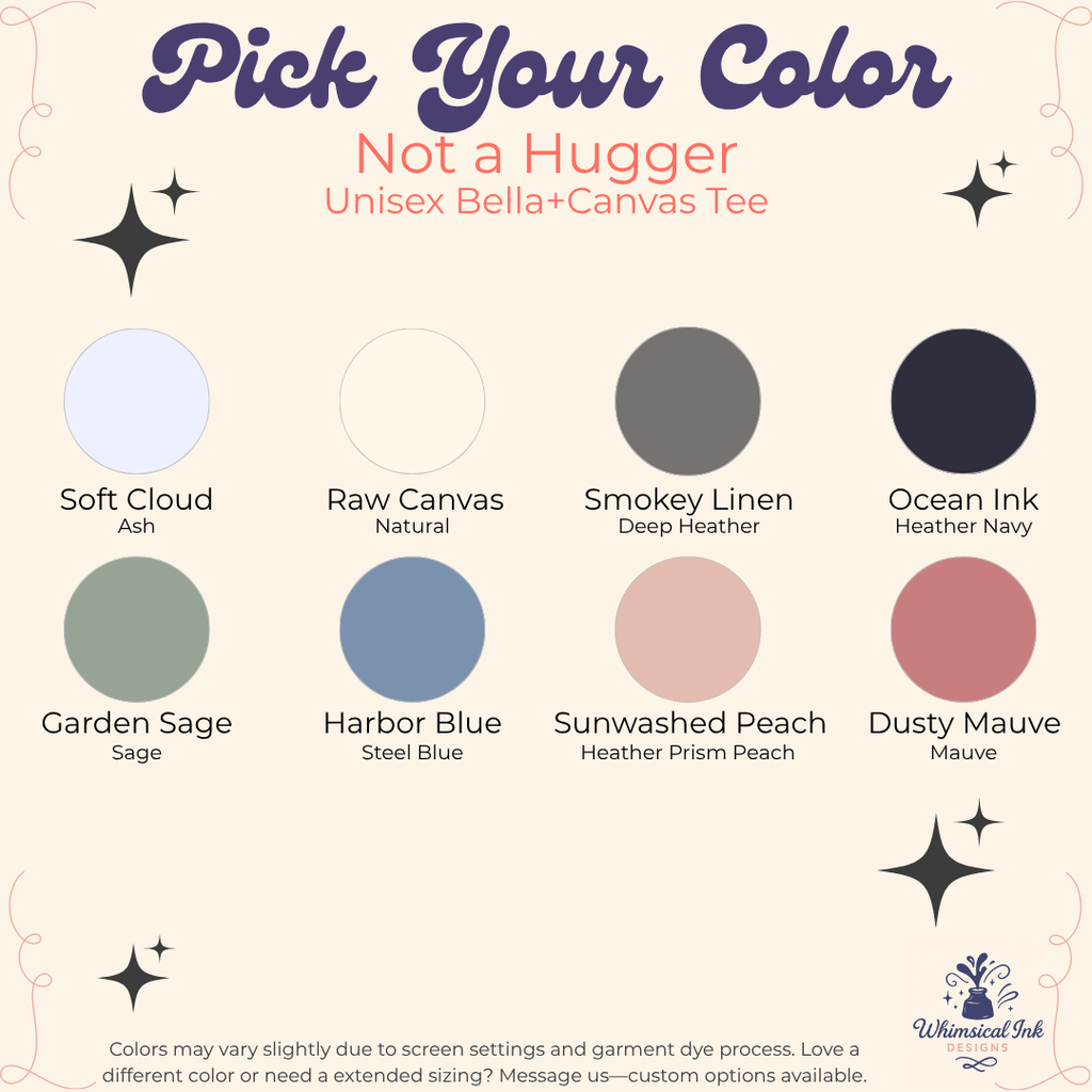 Color swatch chart for Bella+Canvas tees with various color options.