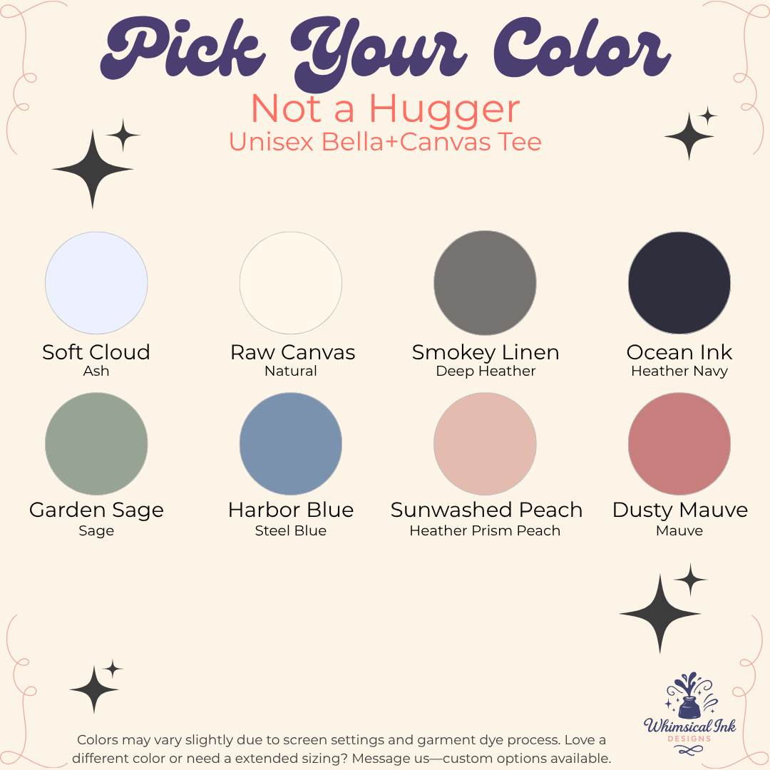 Color swatch chart for Bella+Canvas tees with various color options.