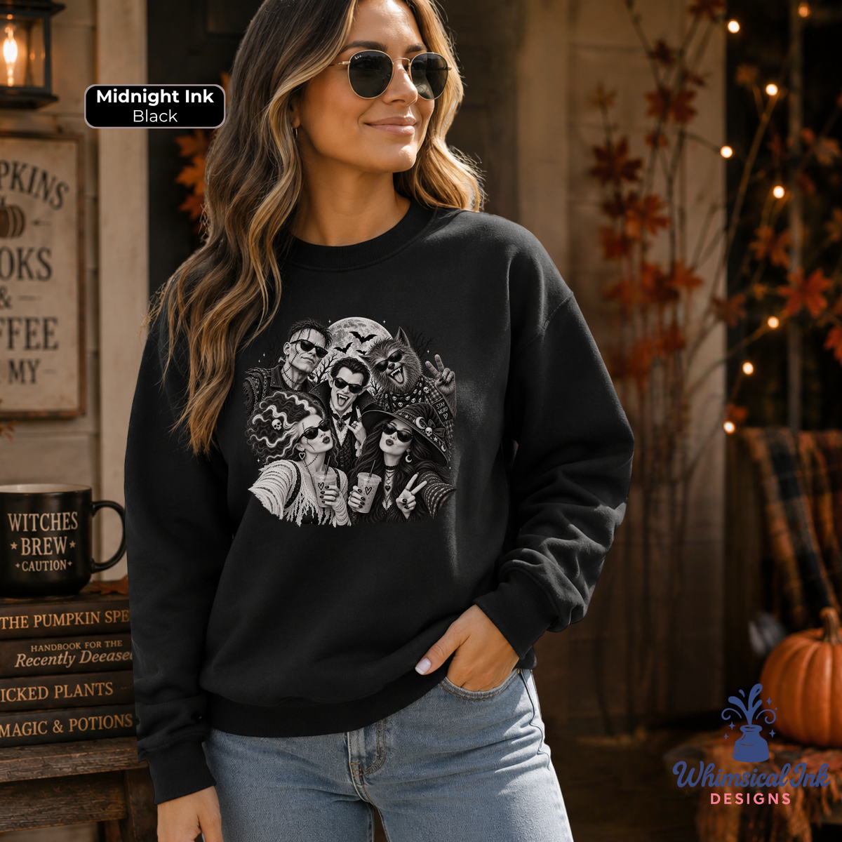 Spooky Squad Selfie | Halloween Graphic Crewneck Sweatshirt