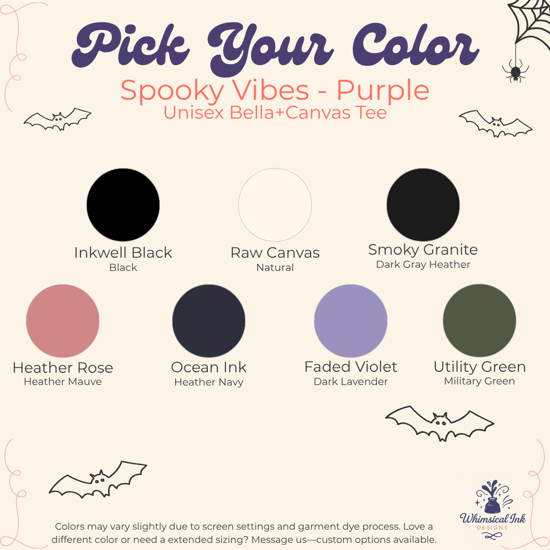 Spooky Vibes -Purple Halloween Graphic Tee | Retro Varsity Halloween Shirt