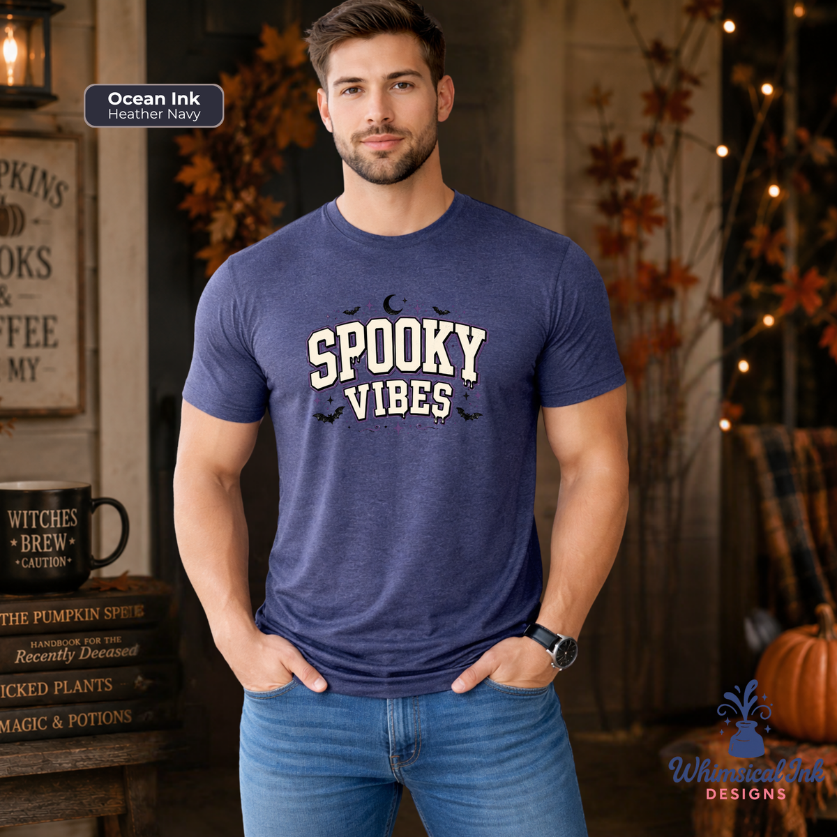 Spooky Vibes -Purple Halloween Graphic Tee | Retro Varsity Halloween Shirt