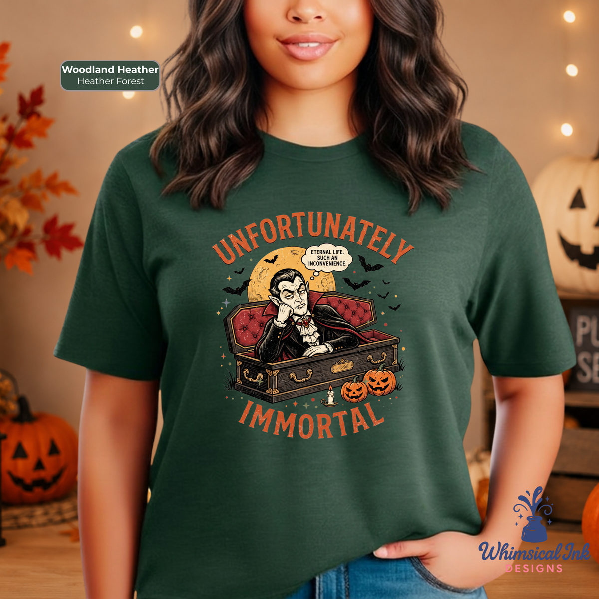 Unfortunately Immortal Halloween Vampire Shirt | Funny Gothic Tee