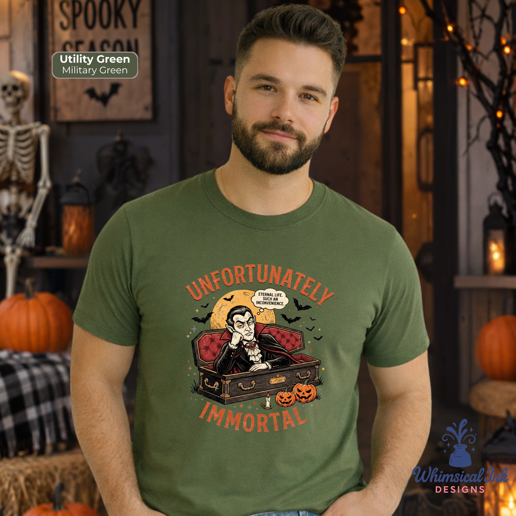 Unfortunately Immortal Halloween Vampire Shirt | Funny Gothic Tee